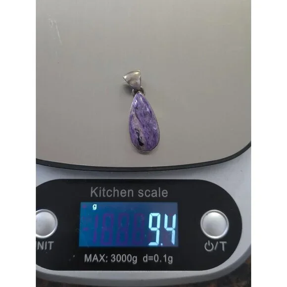 Sterling Silver 925 Teardrop Pendant With Purple Charoite Gemstone - Picture 7 of 7